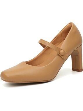 Benassal Tan Mary Jane Block Heel Pumps - Women Shoes